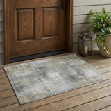 3' X 5' Pewter And Gray Abstract Washable Indoor Outdoor Area Rug