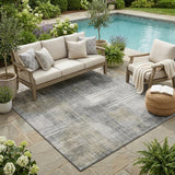 5' X 8' Pewter And Gray Abstract Washable Indoor Outdoor Area Rug