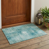 3' X 5' Teal Blue And Blue Abstract Washable Indoor Outdoor Area Rug