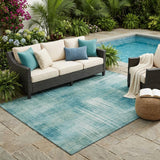 5' X 8' Teal Blue And Blue Abstract Washable Indoor Outdoor Area Rug