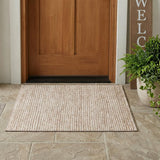 3' X 5' Beige And Brown Striped Washable Indoor Outdoor Area Rug