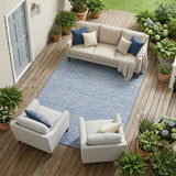 8' X 10' Blue And Sky Blue Striped Washable Indoor Outdoor Area Rug