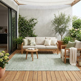 5' X 8' Green And Blue Striped Washable Indoor Outdoor Area Rug