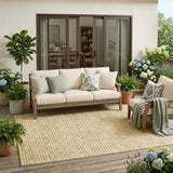 5' X 8' Gold And Wheat Striped Washable Indoor Outdoor Area Rug
