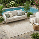 5' X 8' Ivory And Linen Striped Washable Indoor Outdoor Area Rug