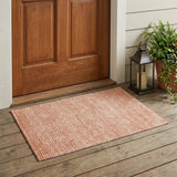 3' X 5' Orange And Salmon Striped Washable Indoor Outdoor Area Rug