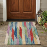 3' X 5' Blue And Gray Striped Washable Indoor Outdoor Area Rug