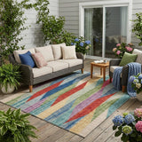 5' X 8' Blue And Gray Striped Washable Indoor Outdoor Area Rug