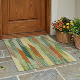3' X 5' Green And Brown Striped Washable Indoor Outdoor Area Rug
