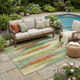 5' X 8' Green And Brown Striped Washable Indoor Outdoor Area Rug