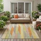 5' X 8' Gold And Wheat Striped Washable Indoor Outdoor Area Rug