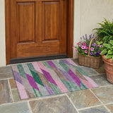 3' X 5' Pink And Green Striped Washable Indoor Outdoor Area Rug