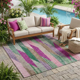 5' X 8' Pink And Green Striped Washable Indoor Outdoor Area Rug