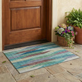 3' X 5' Teal Blue And Turquoise Striped Washable Indoor Outdoor Area Rug