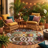 8' Brown And Graphite Round Tribal Washable Indoor Outdoor Area Rug