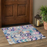 3' X 5' Blue And Silver Tribal Washable Indoor Outdoor Area Rug