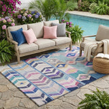 5' X 8' Blue And Silver Tribal Washable Indoor Outdoor Area Rug