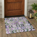 3' X 5' Green And Lavender Tribal Washable Indoor Outdoor Area Rug