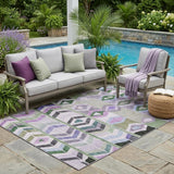 5' X 8' Green And Lavender Tribal Washable Indoor Outdoor Area Rug