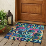 3' X 5' Navy Blue And Blue Tribal Washable Indoor Outdoor Area Rug