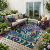 5' X 8' Navy Blue And Blue Tribal Washable Indoor Outdoor Area Rug