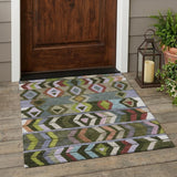 3' X 5' Olive Green And Green Tribal Washable Indoor Outdoor Area Rug
