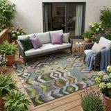 5' X 8' Olive Green And Green Tribal Washable Indoor Outdoor Area Rug