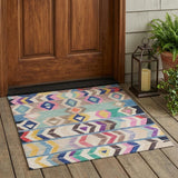 3' X 5' Pink And Blue Tribal Washable Indoor Outdoor Area Rug