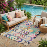 5' X 8' Pink And Blue Tribal Washable Indoor Outdoor Area Rug