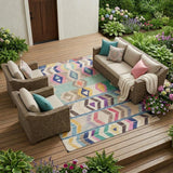 8' X 10' Pink And Blue Tribal Washable Indoor Outdoor Area Rug