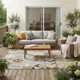 5' X 8' Pewter And Gray Tribal Washable Indoor Outdoor Area Rug