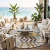8' Pewter And Gray Round Tribal Washable Indoor Outdoor Area Rug