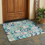 3' X 5' Teal Blue And Turquoise Tribal Washable Indoor Outdoor Area Rug