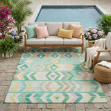 5' X 8' Turquoise And Teal Blue Tribal Washable Indoor Outdoor Area Rug
