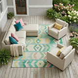 8' X 10' Turquoise And Teal Blue Tribal Washable Indoor Outdoor Area Rug
