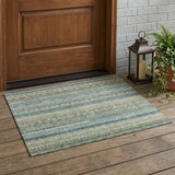 3' X 5' Green And Gray Striped Washable Indoor Outdoor Area Rug