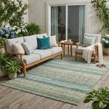 5' X 8' Green And Gray Striped Washable Indoor Outdoor Area Rug