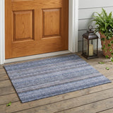 3' X 5' Blue And Lilac Striped Washable Indoor Outdoor Area Rug