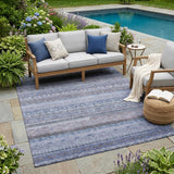 5' X 8' Blue And Lilac Striped Washable Indoor Outdoor Area Rug