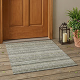 3' X 5' Pewter And Gray Striped Washable Indoor Outdoor Area Rug