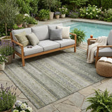 5' X 8' Pewter And Gray Striped Washable Indoor Outdoor Area Rug