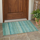 3' X 5' Teal Blue And Blue Striped Washable Indoor Outdoor Area Rug