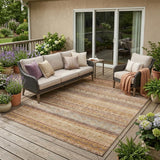 5' X 8' Orange And Copper Striped Washable Indoor Outdoor Area Rug