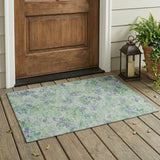 3' X 5' Green And Silver Floral Washable Indoor Outdoor Area Rug