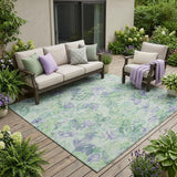 5' X 8' Green And Silver Floral Washable Indoor Outdoor Area Rug