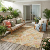 5' X 8' Peach And Orange Floral Washable Indoor Outdoor Area Rug