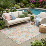 5' X 8' Pink And Tan Floral Washable Indoor Outdoor Area Rug