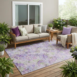 5' X 8' Plum And Purple Floral Washable Indoor Outdoor Area Rug