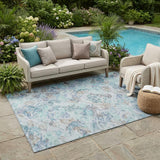 5' X 8' Teal Blue And Silver Floral Washable Indoor Outdoor Area Rug