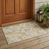 3' X 5' Wheat And Gold Floral Washable Indoor Outdoor Area Rug